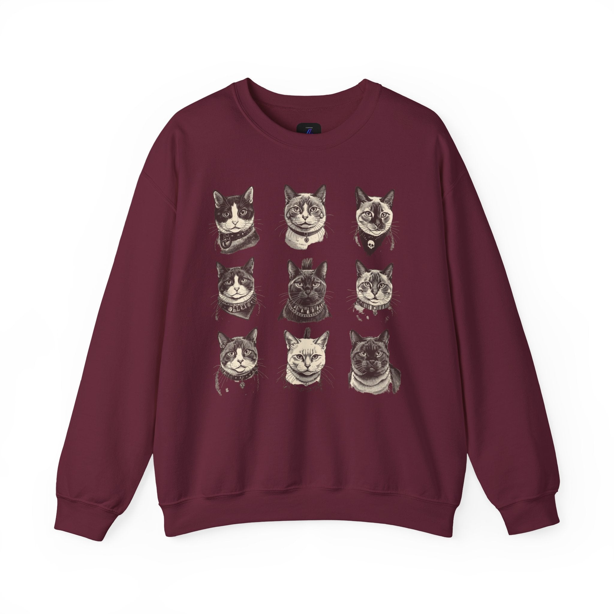 Vintage Cat Faces Crewneck Sweatshirt — Retro Cat Portraits Pullover