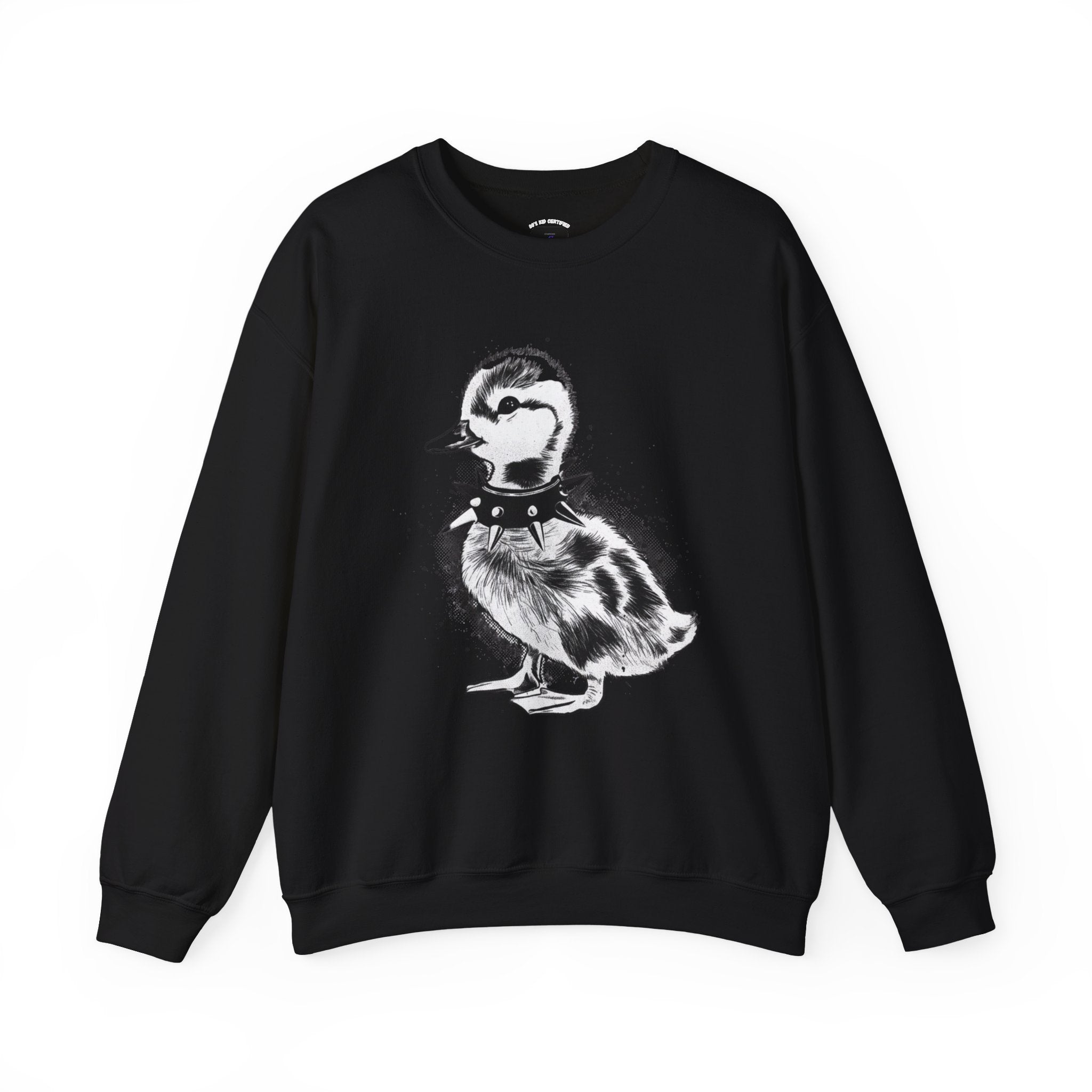 Punk Duckling Sketch Crewneck Sweatshirt — 80s Punk Rock Black & White Duck Illustration