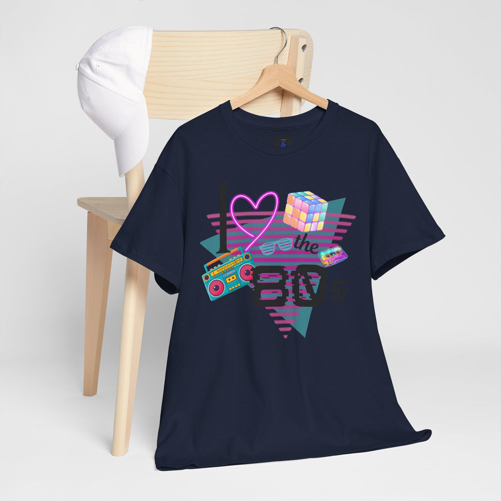 I Love the 80s T-Shirt — Retro Cassette, Rubik’s Cube & Neon Vintage Tee