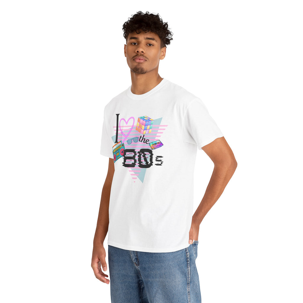 I Love the 80s T-Shirt — Retro Cassette, Rubik’s Cube & Neon Vintage Tee
