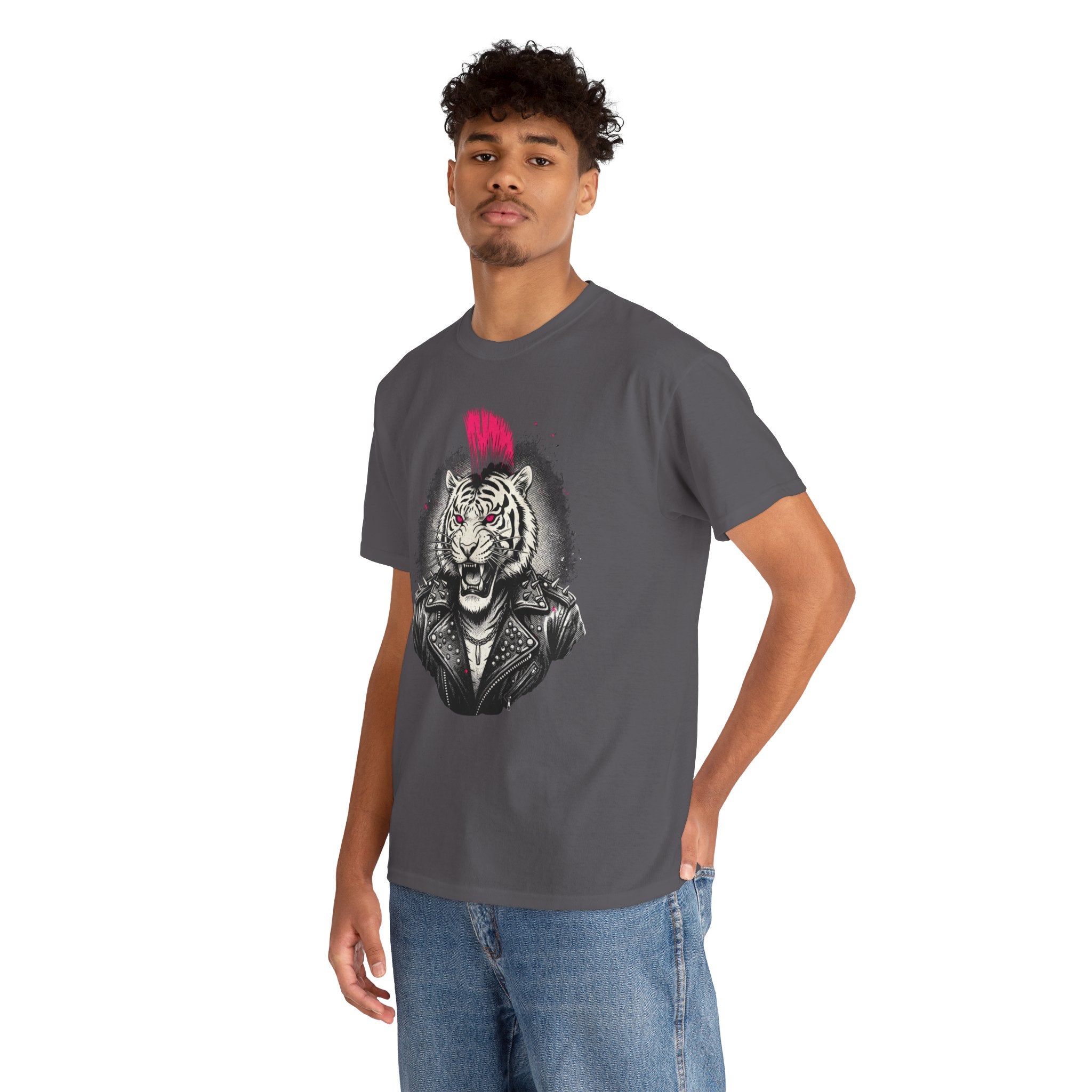 Punk Rock Tiger T-Shirt — Mohawk Tiger Graphic Tee 80's Fashion Rebel