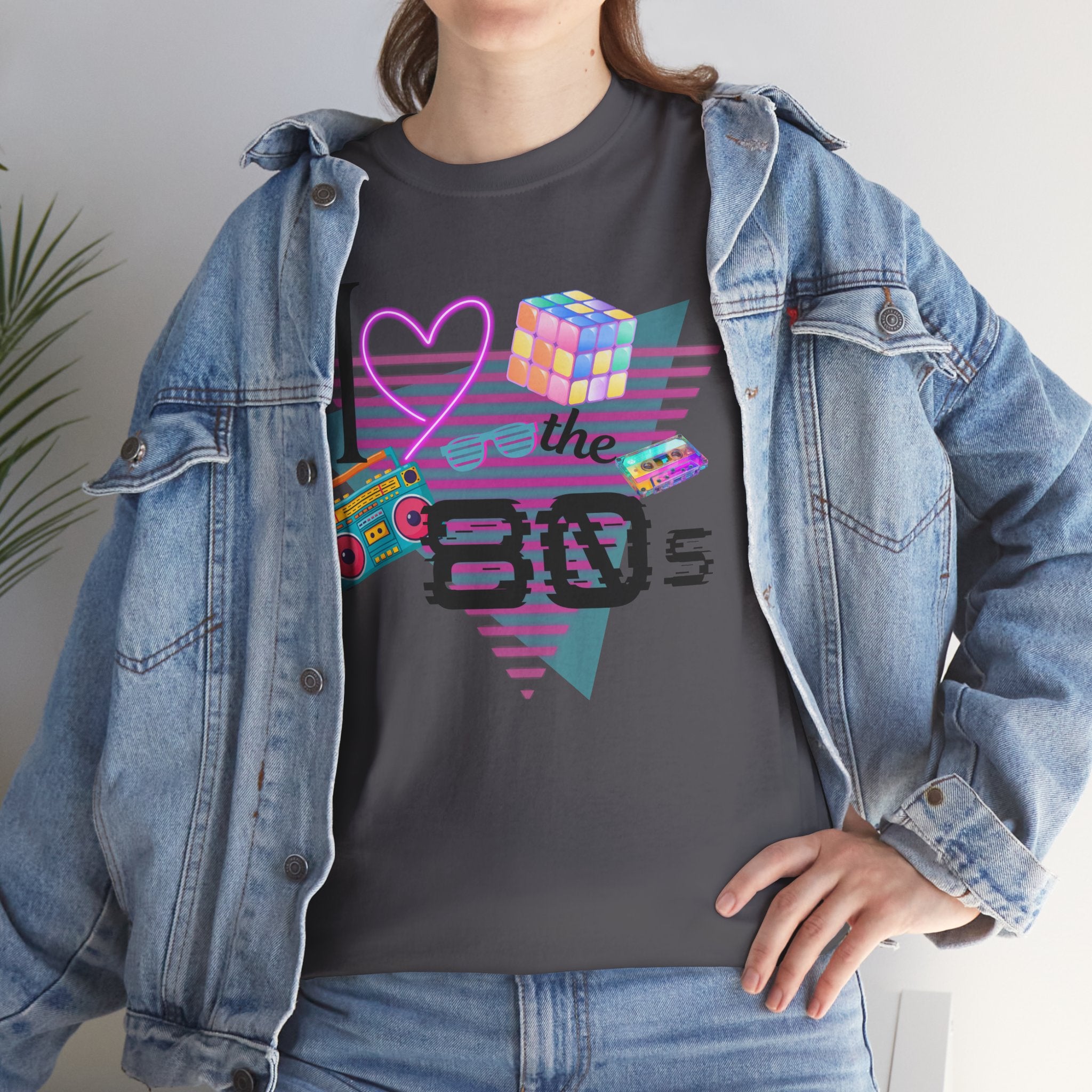 I Love the 80s T-Shirt — Retro Cassette, Rubik’s Cube & Neon Vintage Tee