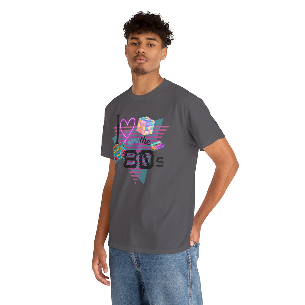 I Love the 80s T-Shirt — Retro Cassette, Rubik’s Cube & Neon Vintage Tee