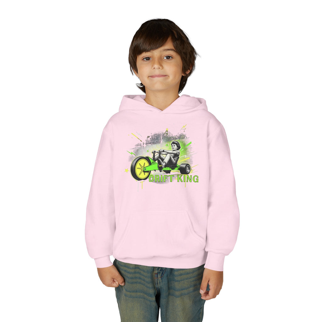 Drift King Youth Hoodie - Go-Kart Racing Graphic Sweatshirt 80s Fashion Design