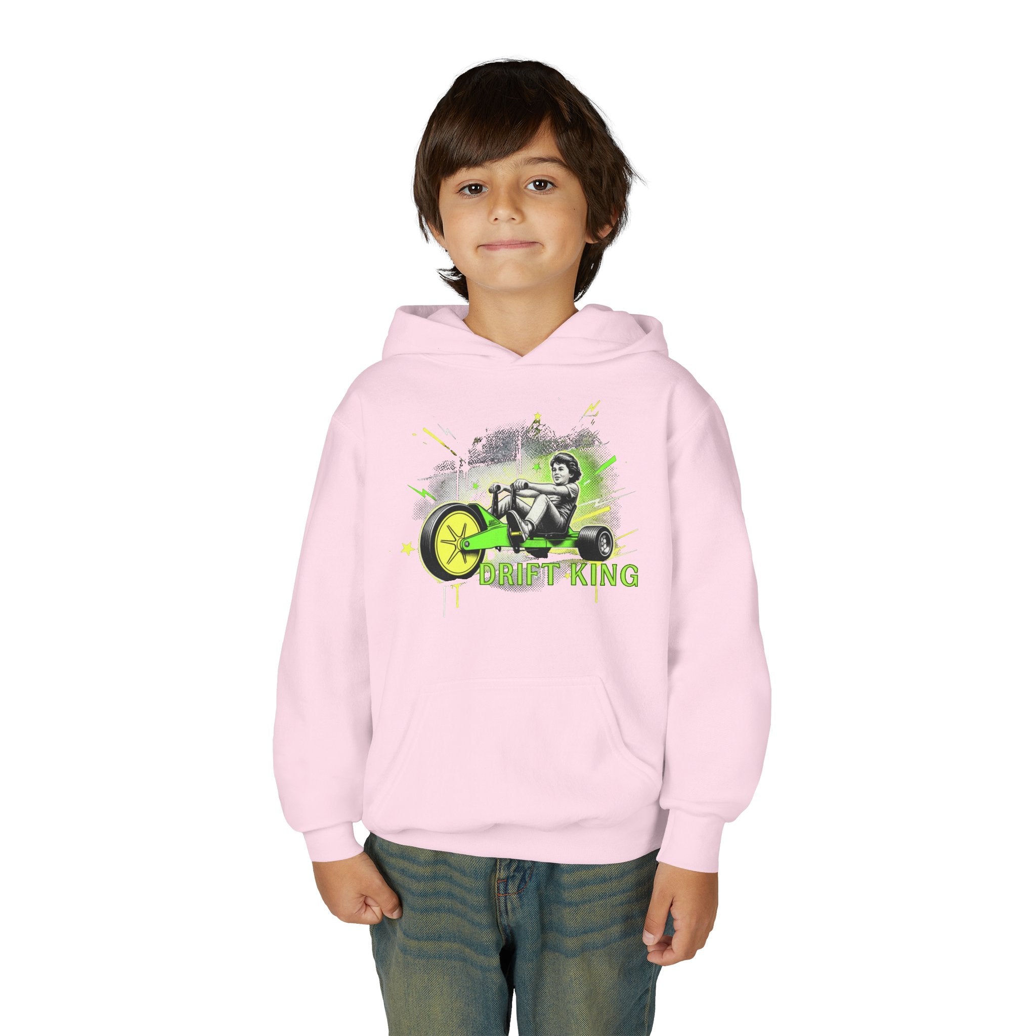 Drift King Youth Hoodie - Go-Kart Racing Graphic Sweatshirt 80s Fashion Design