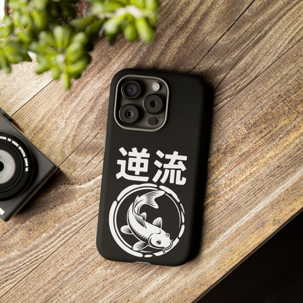 Koi '逆流' Tough Phone Case — Black Protective iPhone Cover - 80s Design
