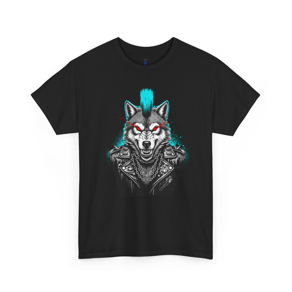 Wolf Punk Graphic Tee — Fierce Tribal Wolf Illustration T-Shirt 80's Rebel Fashion