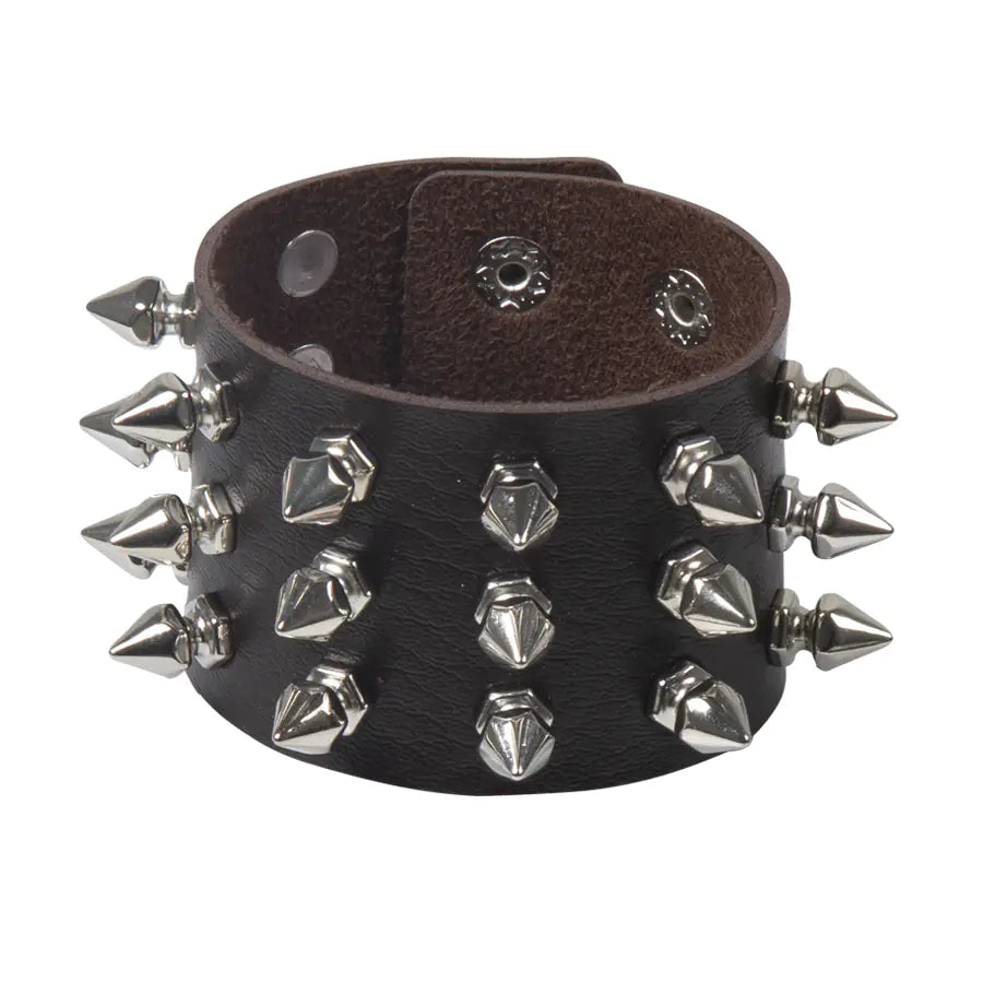 Gothic Leather Bracelet with Punk Rivet Design