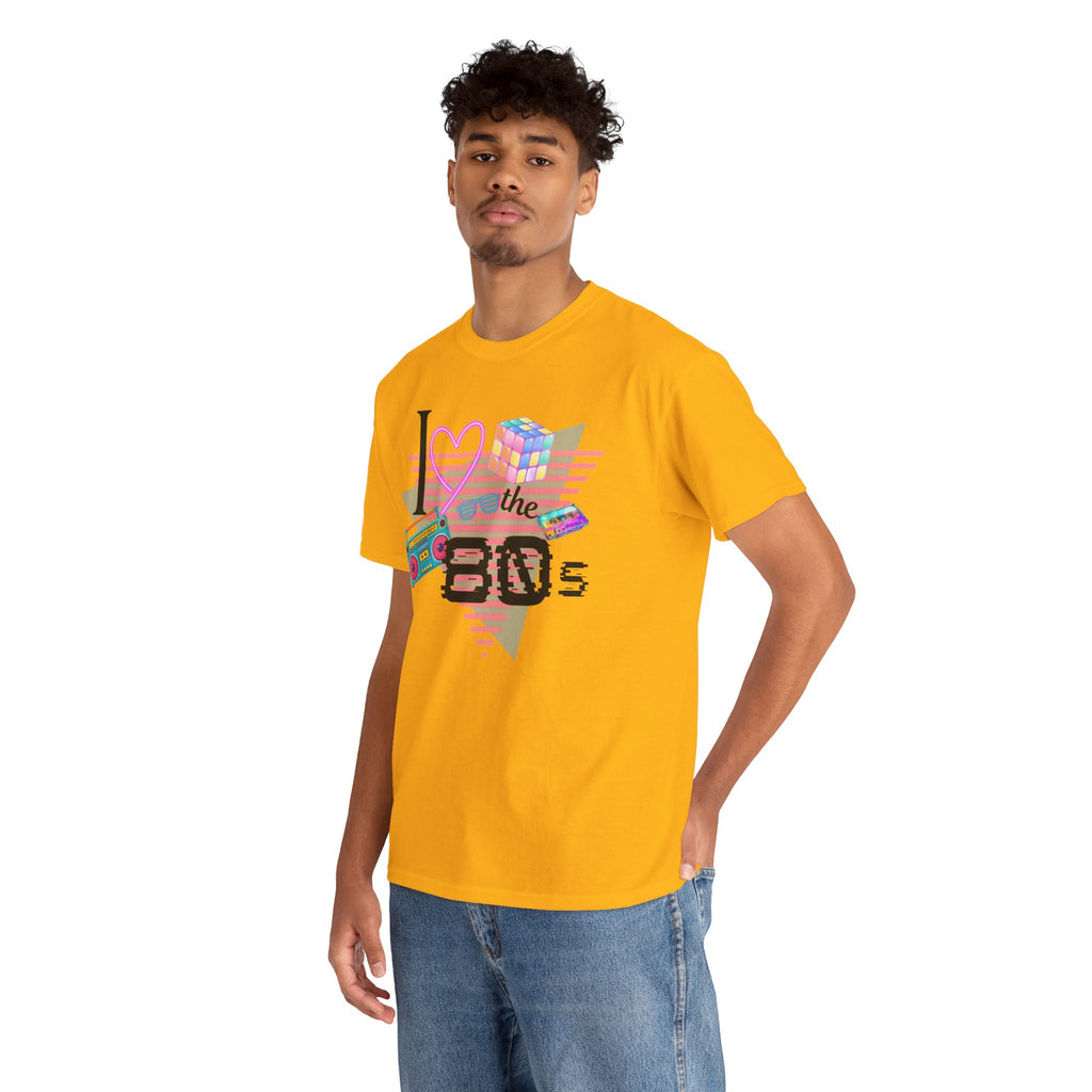 I Love the 80s T-Shirt — Retro Cassette, Rubik’s Cube & Neon Vintage Tee
