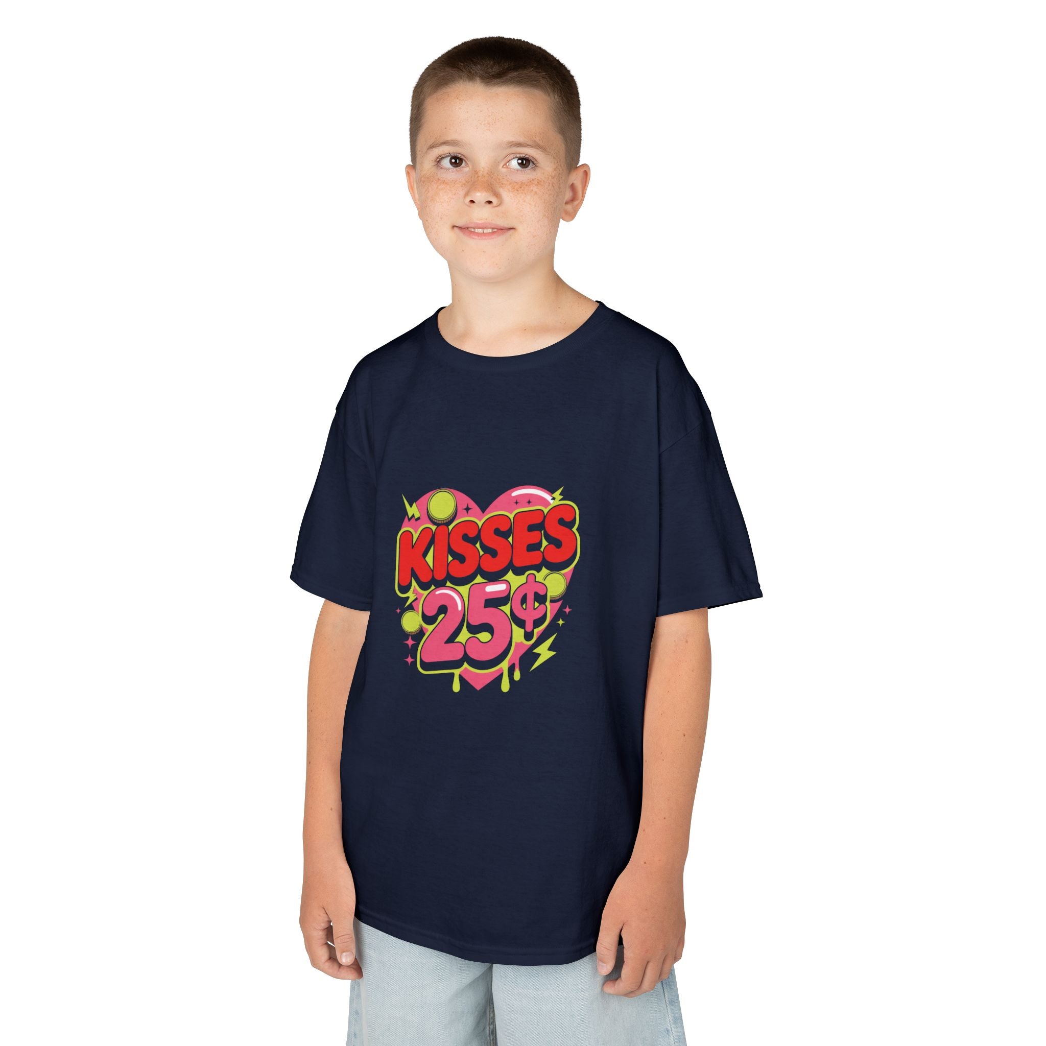 Kids T-Shirt — "Kisses 25" Retro Valentine Heart Tee 80s Retro