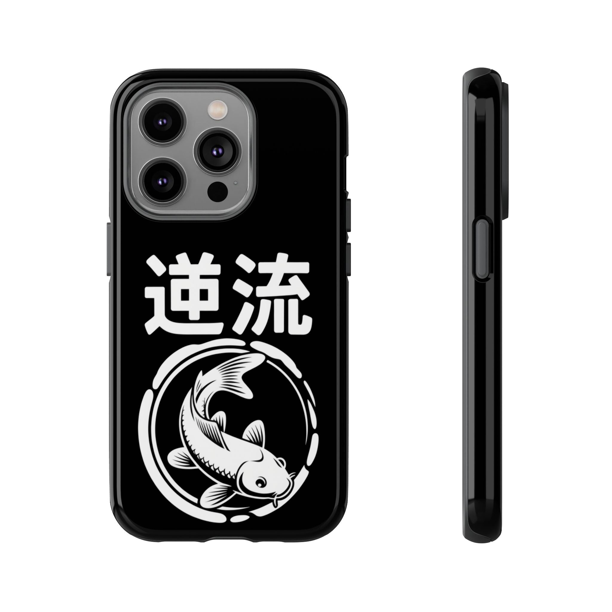 Koi '逆流' Tough Phone Case — Black Protective iPhone Cover - 80s Design