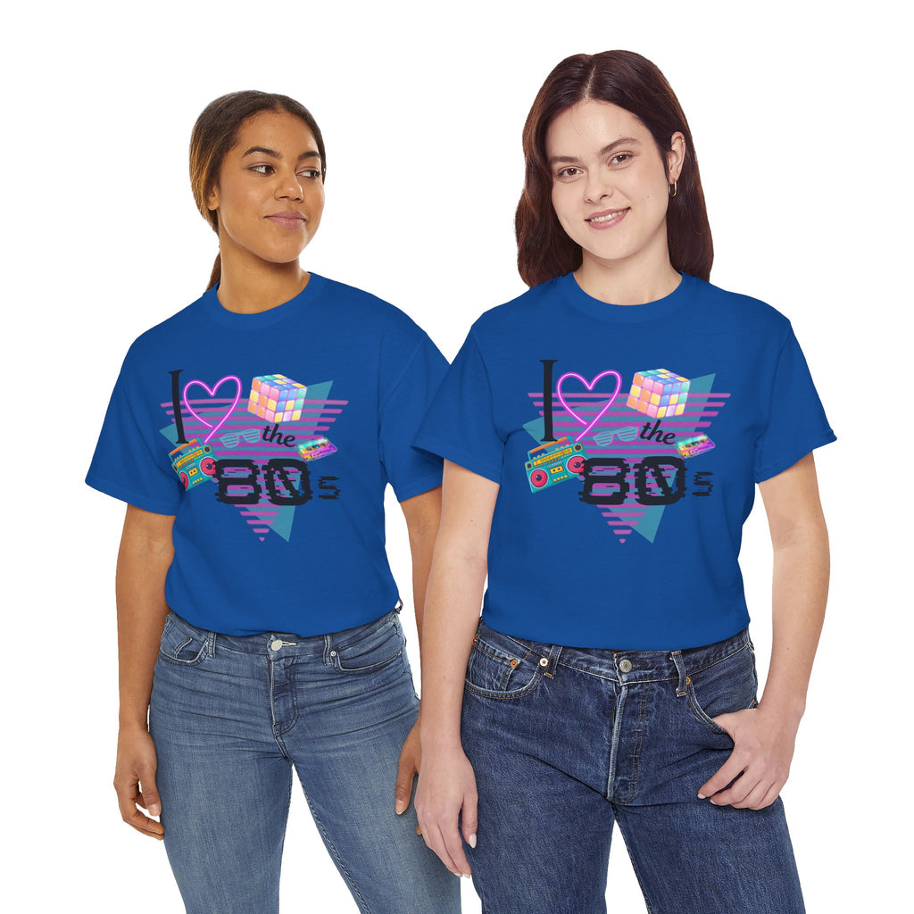 I Love the 80s T-Shirt — Retro Cassette, Rubik’s Cube & Neon Vintage Tee