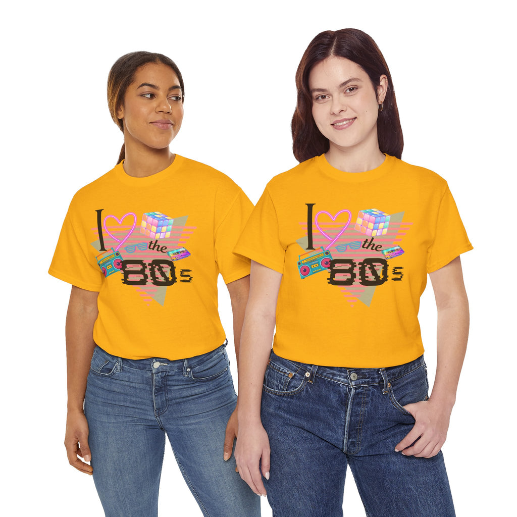 I Love the 80s T-Shirt — Retro Cassette, Rubik’s Cube & Neon Vintage Tee
