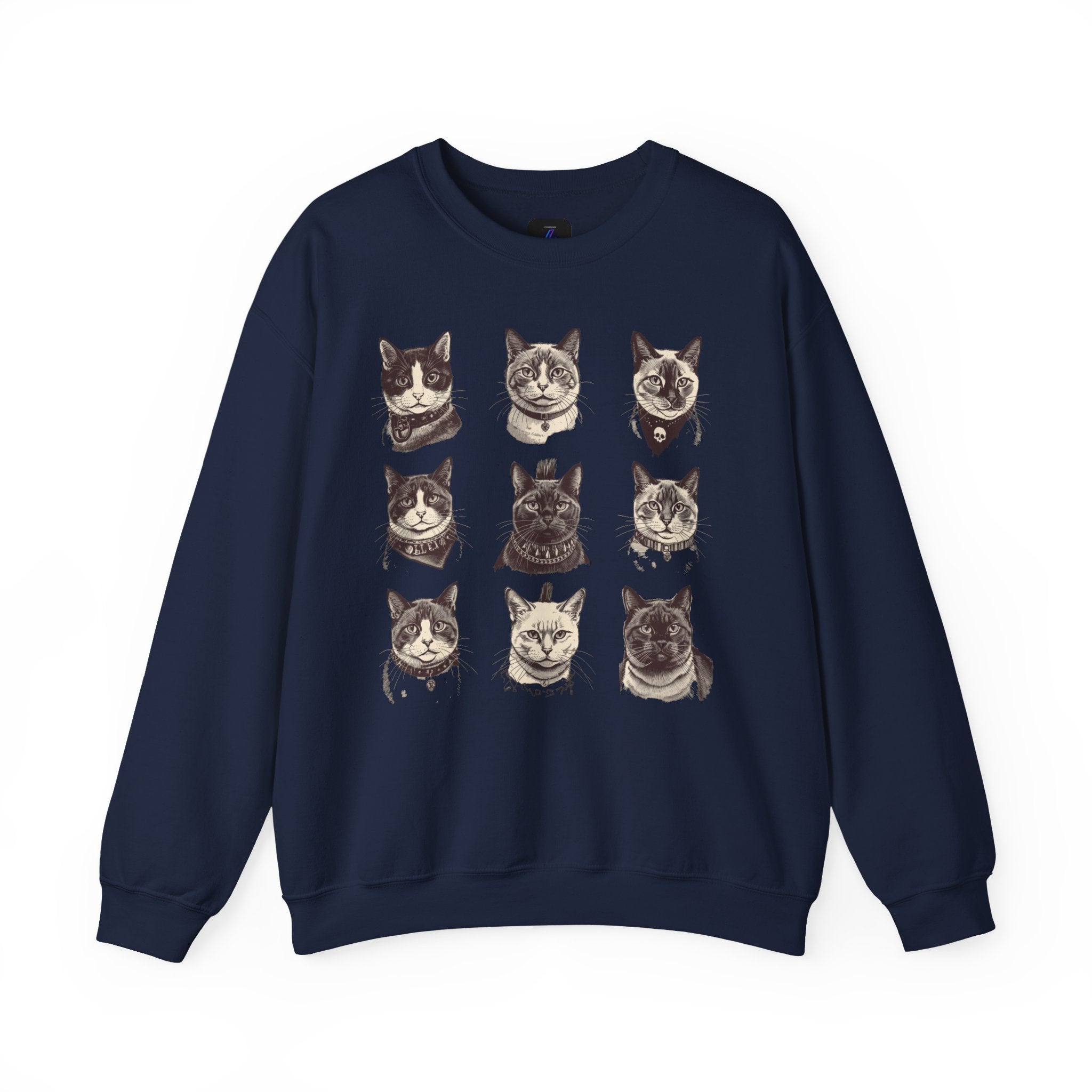 Vintage Cat Faces Crewneck Sweatshirt — Retro Cat Portraits Pullover