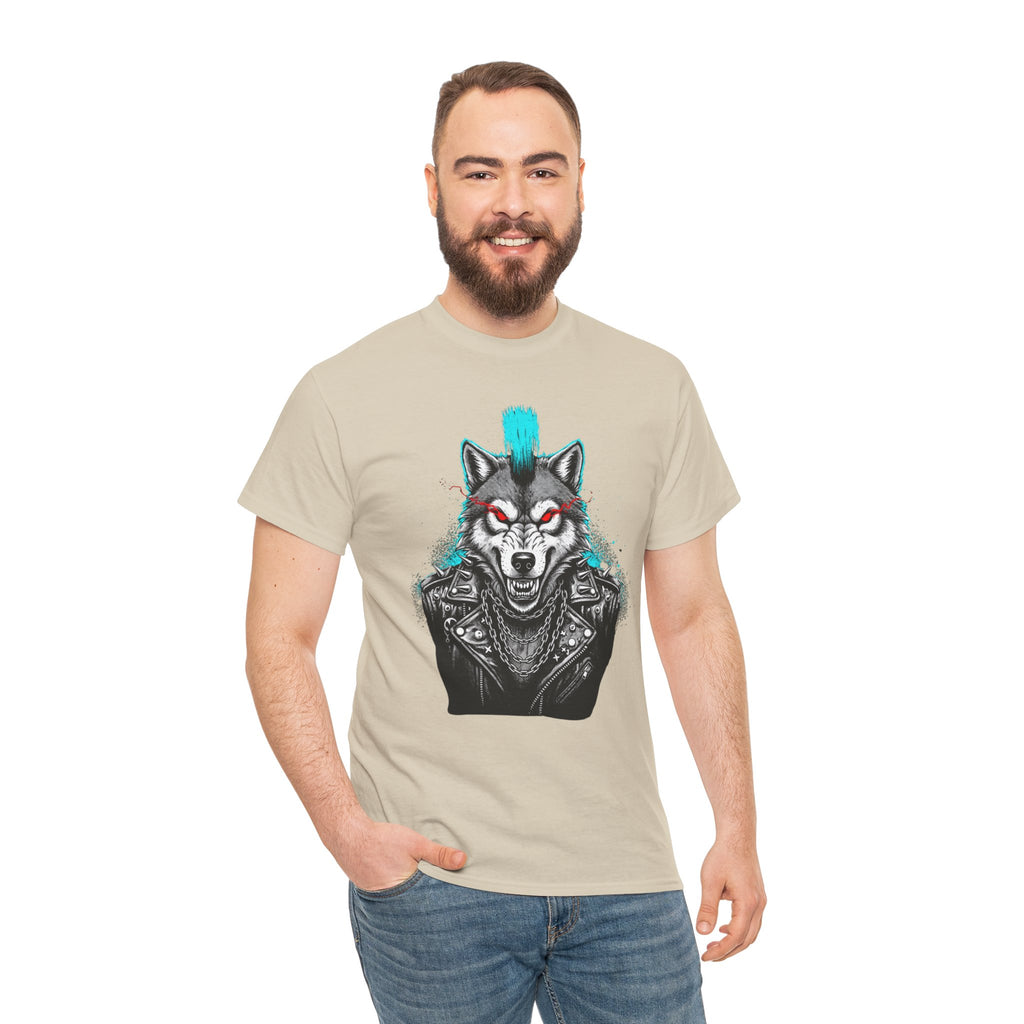 Wolf Punk Graphic Tee — Fierce Tribal Wolf Illustration T-Shirt 80's Rebel Fashion