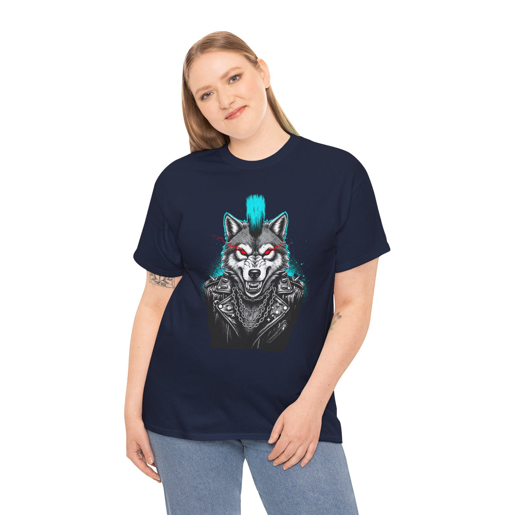Wolf Punk Graphic Tee — Fierce Tribal Wolf Illustration T-Shirt 80's Rebel Fashion