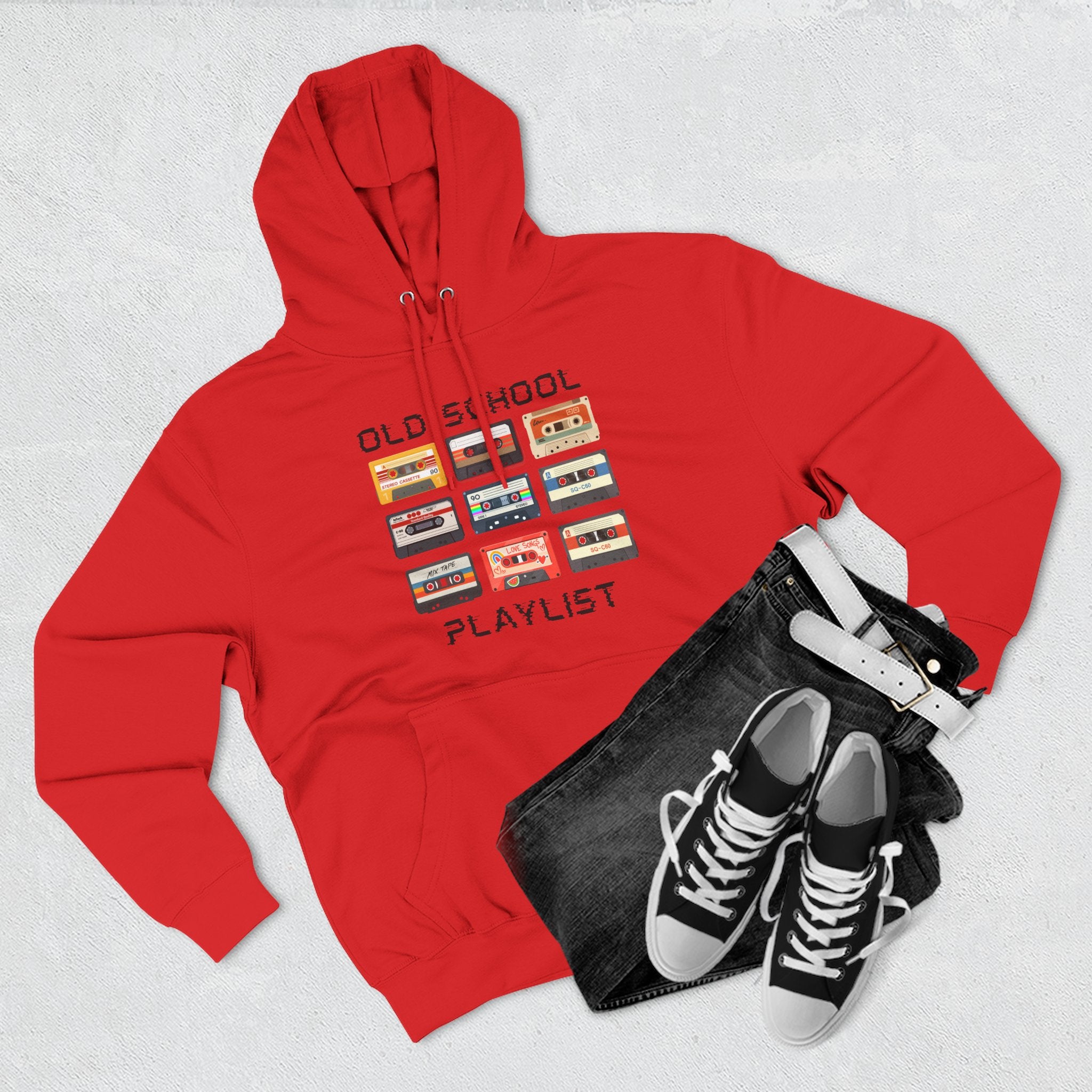 Old School Playlist Hoodie — Retro 80s Cassette Tape Graphic Pullover