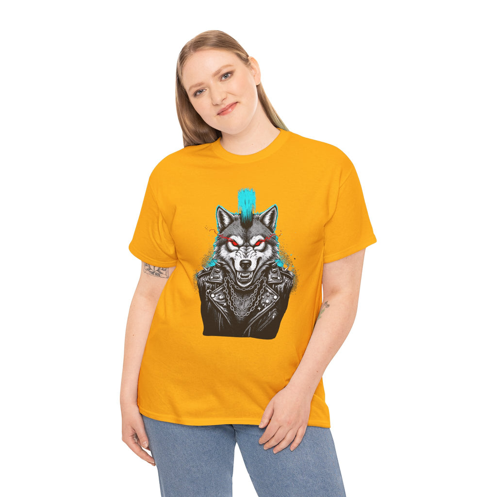 Wolf Punk Graphic Tee — Fierce Tribal Wolf Illustration T-Shirt 80's Rebel Fashion