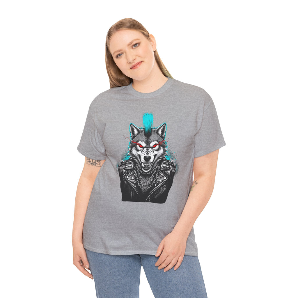 Wolf Punk Graphic Tee — Fierce Tribal Wolf Illustration T-Shirt 80's Rebel Fashion