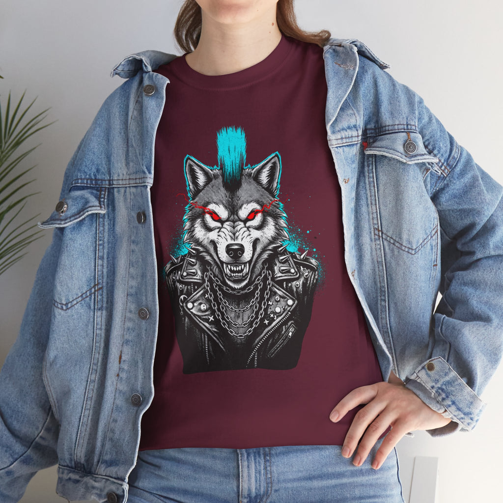 Wolf Punk Graphic Tee — Fierce Tribal Wolf Illustration T-Shirt 80's Rebel Fashion