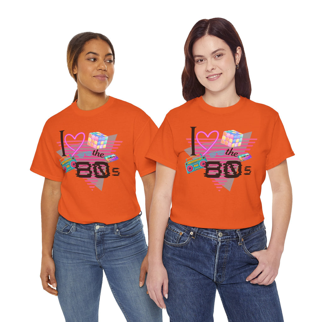 I Love the 80s T-Shirt — Retro Cassette, Rubik’s Cube & Neon Vintage Tee
