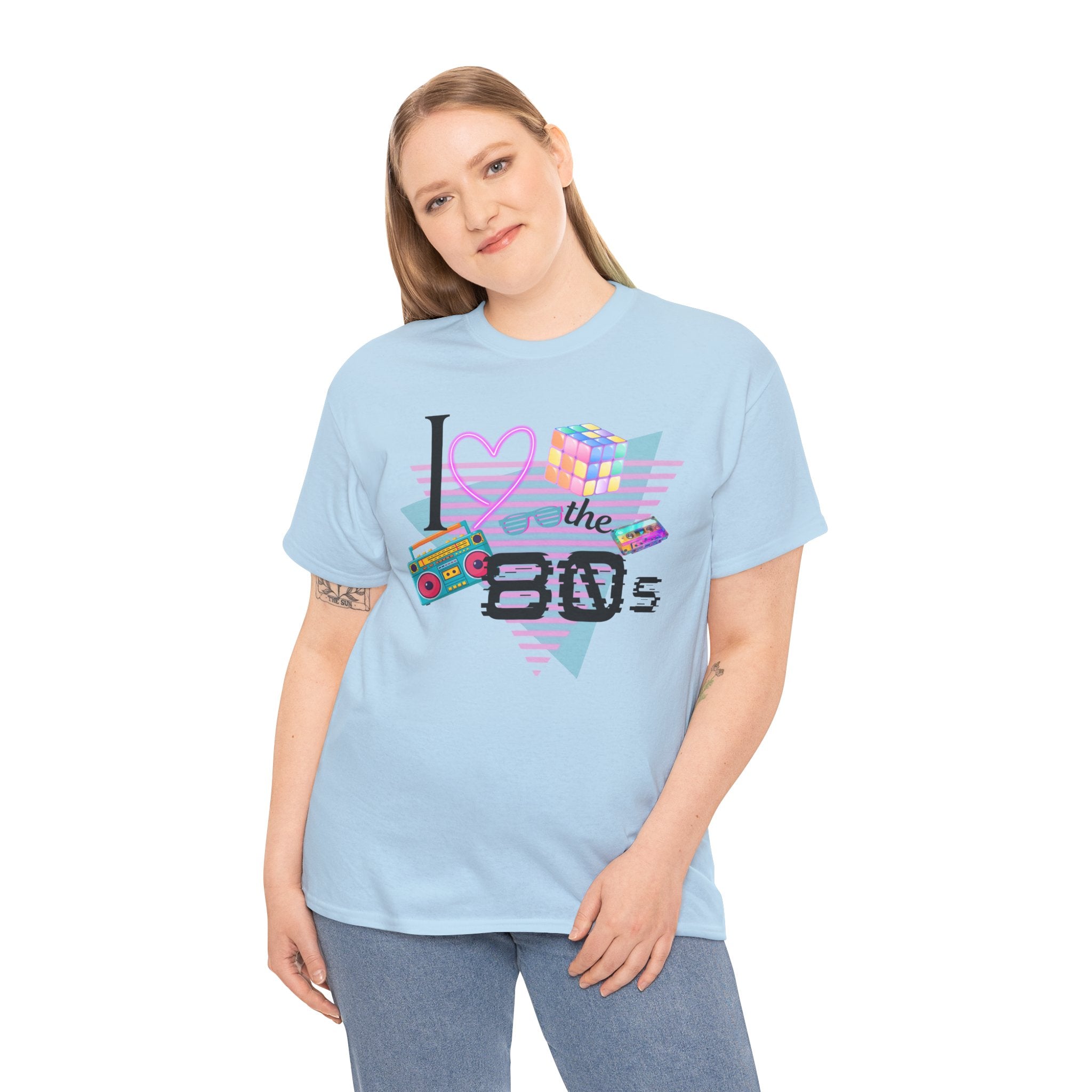 I Love the 80s T-Shirt — Retro Cassette, Rubik’s Cube & Neon Vintage Tee