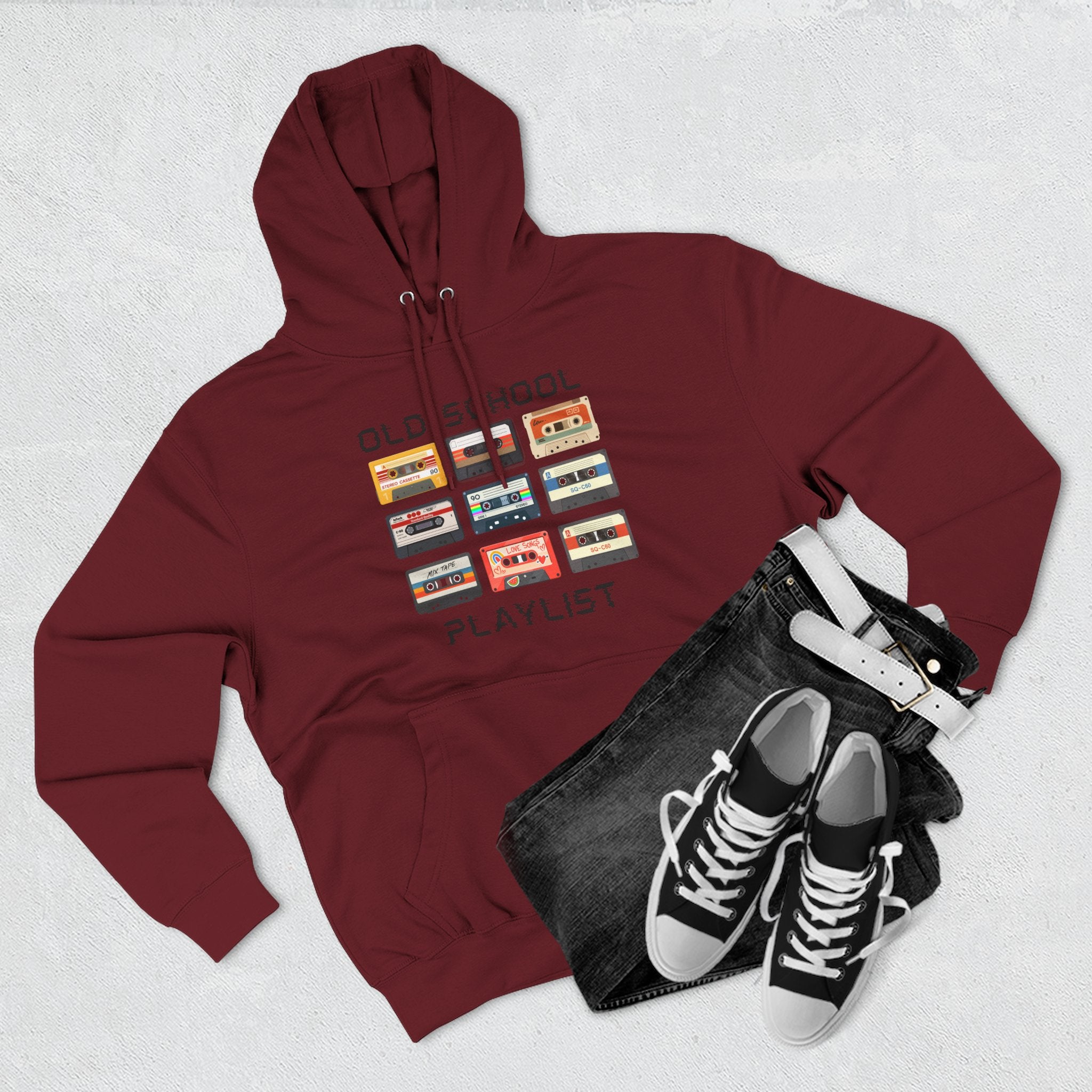 Old School Playlist Hoodie — Retro 80s Cassette Tape Graphic Pullover