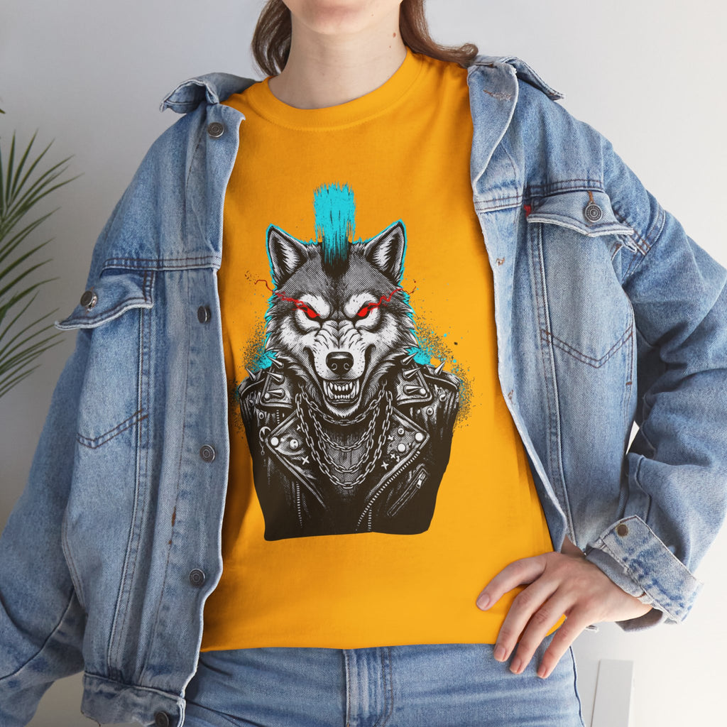 Wolf Punk Graphic Tee — Fierce Tribal Wolf Illustration T-Shirt 80's Rebel Fashion