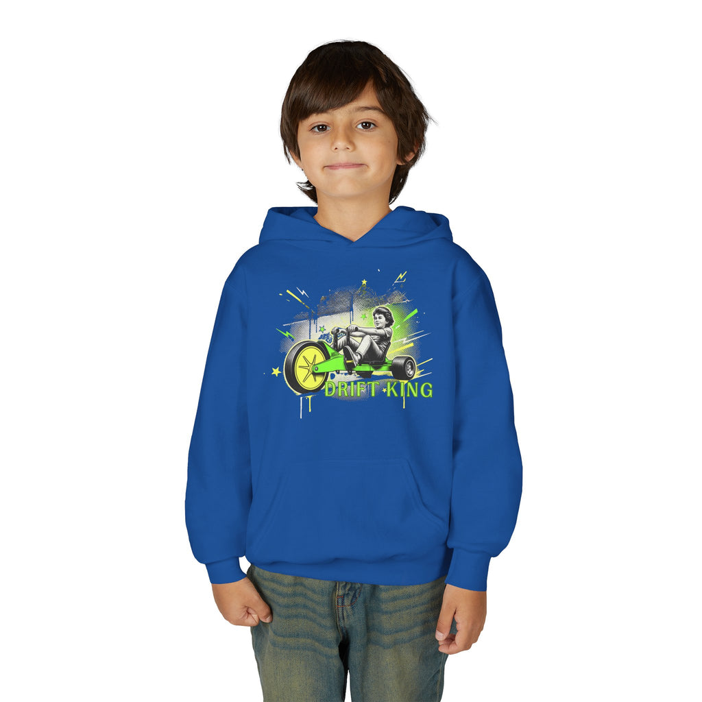 Drift King Youth Hoodie - Go-Kart Racing Graphic Sweatshirt 80s Fashion Design