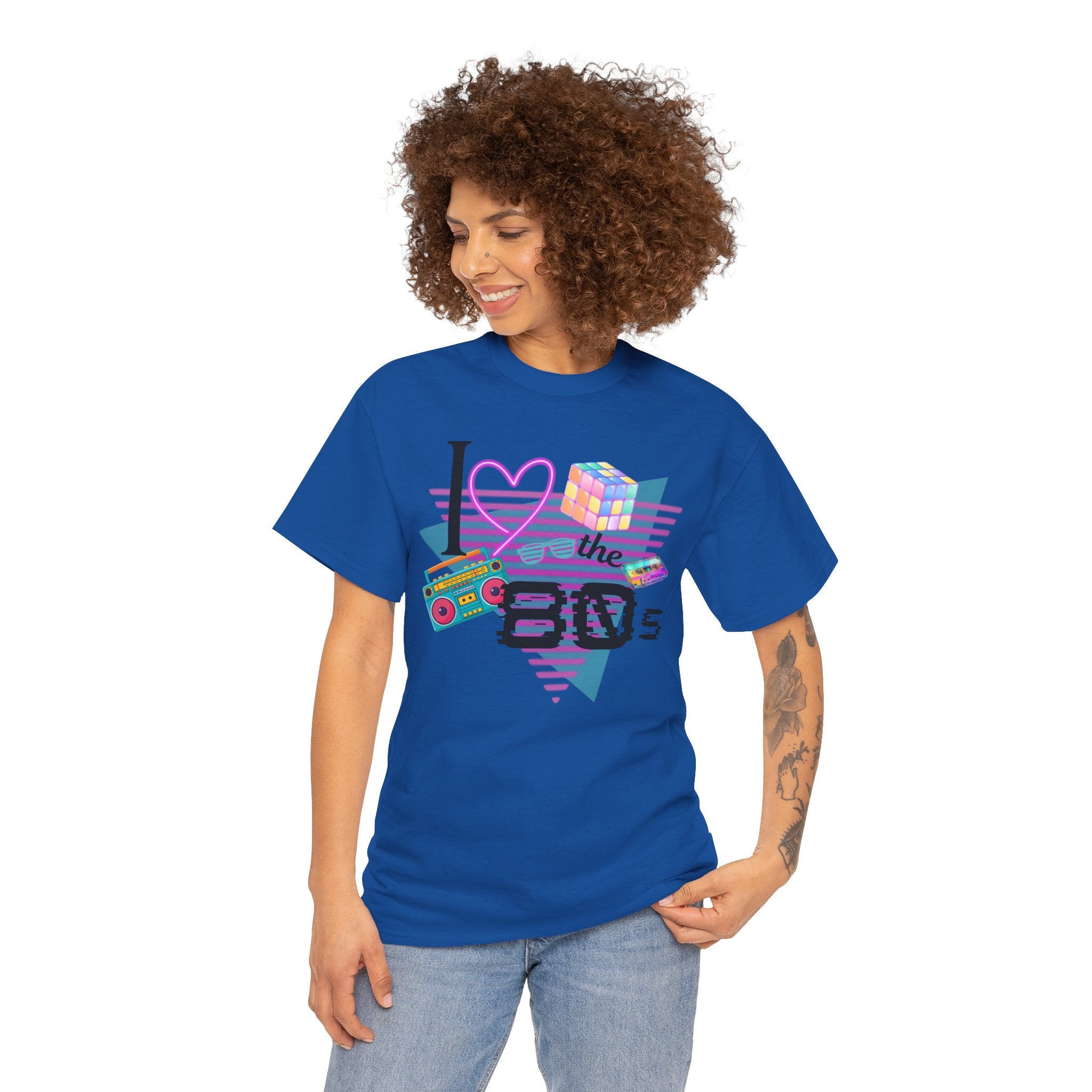 I Love the 80s T-Shirt — Retro Cassette, Rubik’s Cube & Neon Vintage Tee