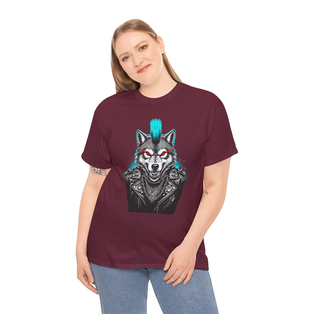 Wolf Punk Graphic Tee — Fierce Tribal Wolf Illustration T-Shirt 80's Rebel Fashion