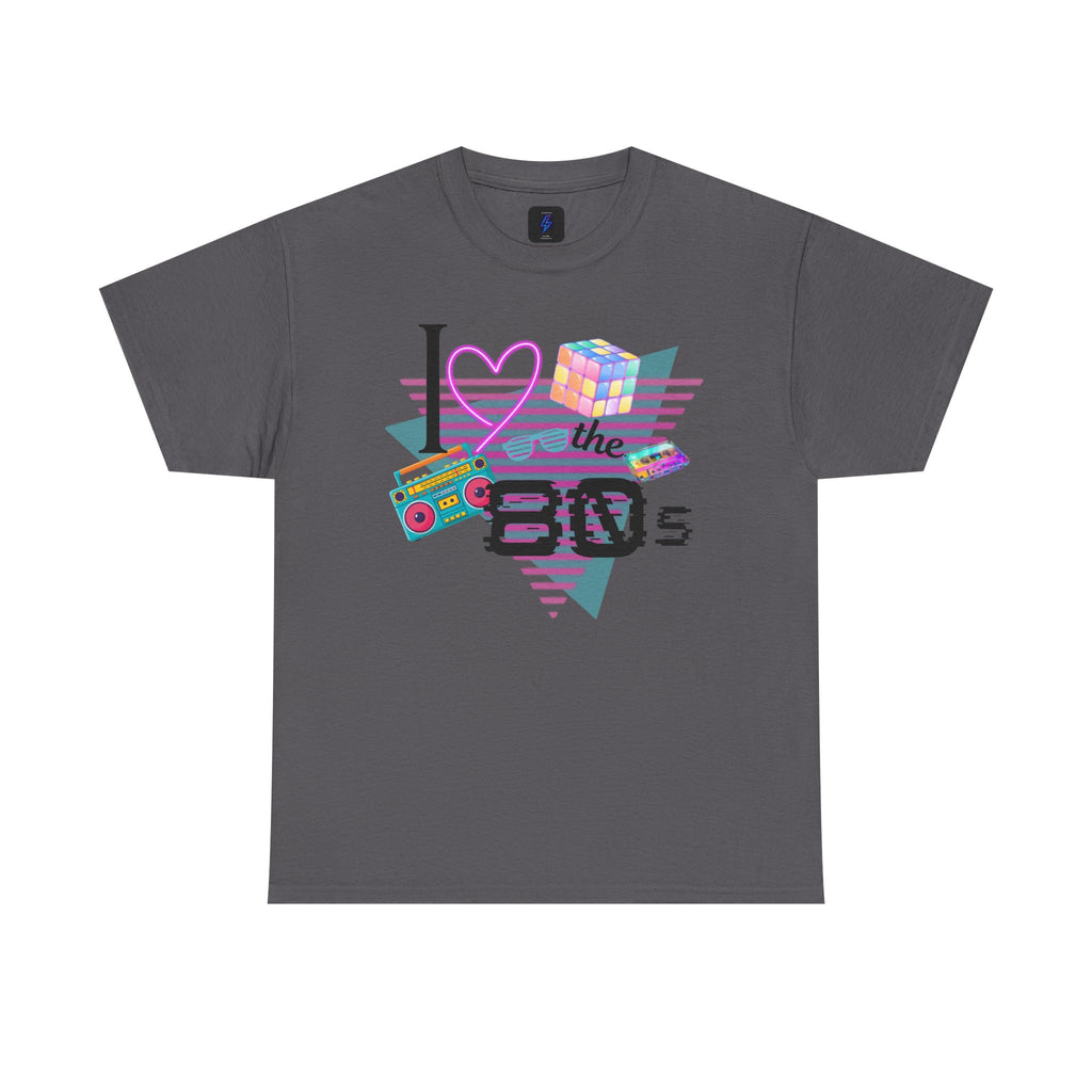 I Love the 80s T-Shirt — Retro Cassette, Rubik’s Cube & Neon Vintage Tee