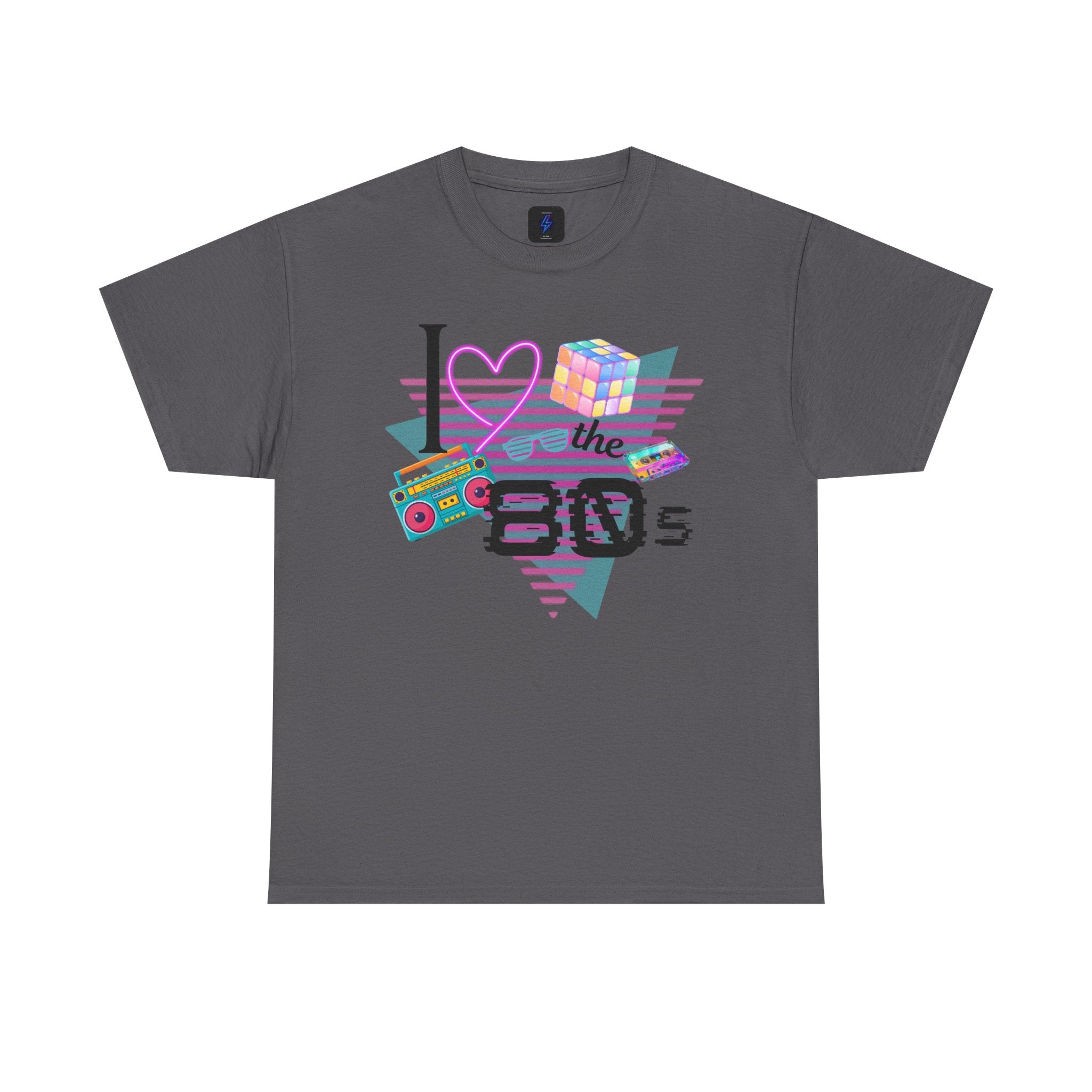 I Love the 80s T-Shirt — Retro Cassette, Rubik’s Cube & Neon Vintage Tee