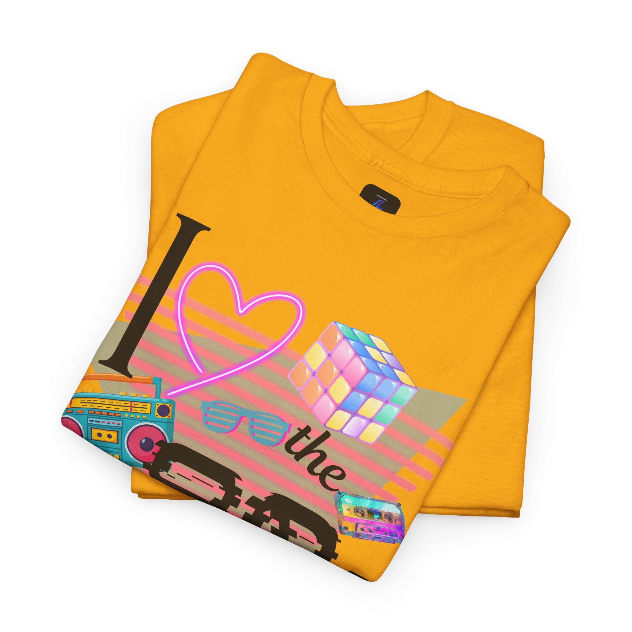 I Love the 80s T-Shirt — Retro Cassette, Rubik’s Cube & Neon Vintage Tee