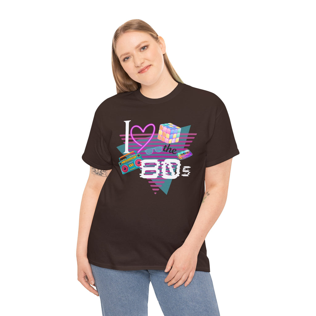 I Love the 80s T-Shirt — Retro Cassette, Rubik’s Cube & Neon Vintage Tee
