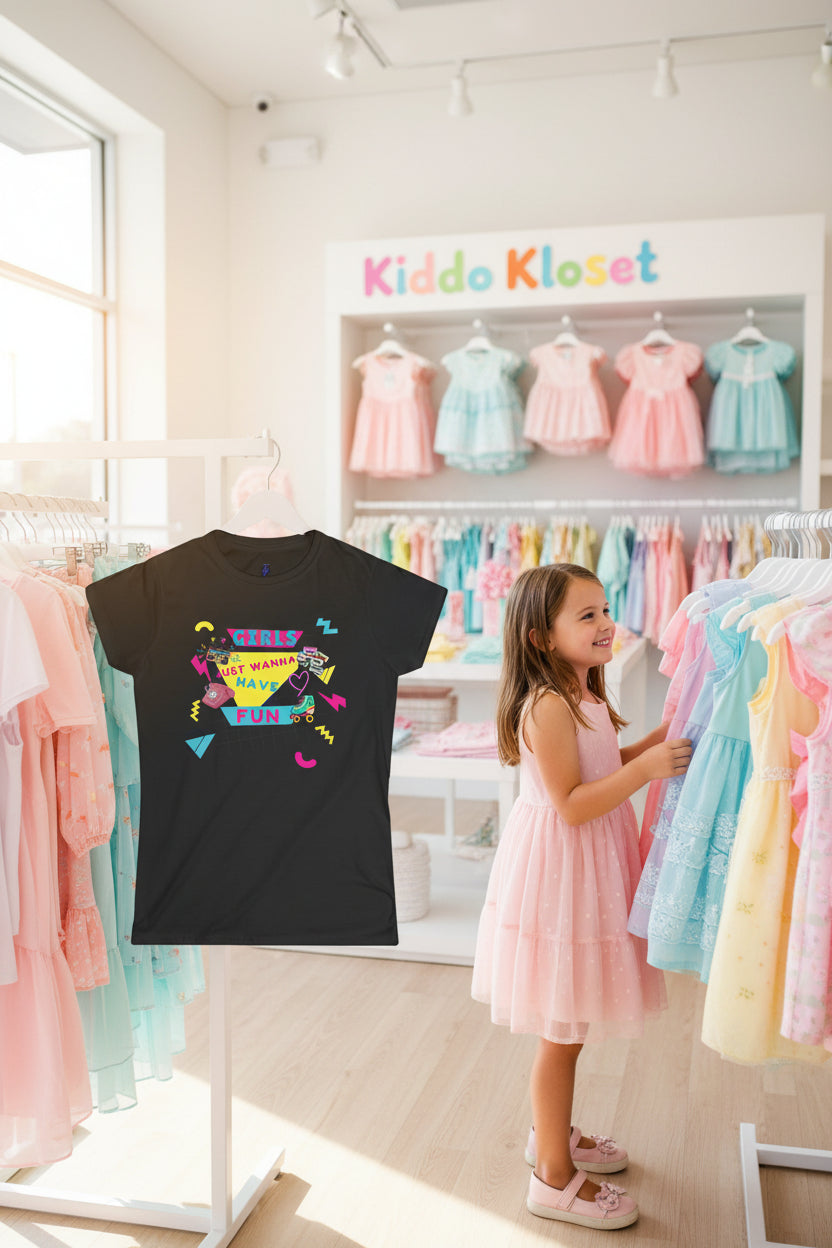 Girls Just Wanna Have Fun Graphic Tee — 80s Retro Women’s T-Shirt