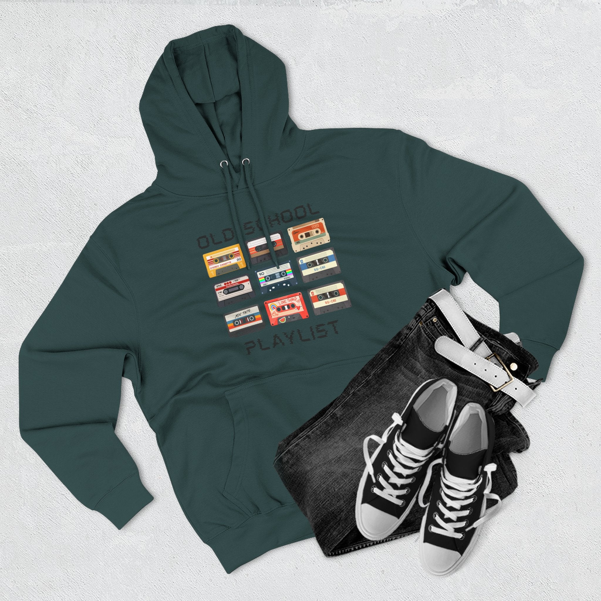 Old School Playlist Hoodie — Retro 80s Cassette Tape Graphic Pullover