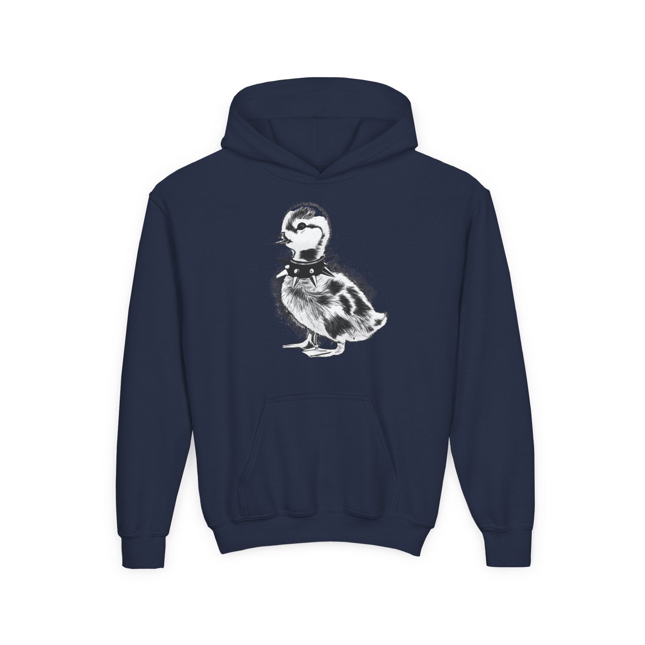 Youth Hoodie with Punk Duckling Illustration — Vintage 80s Punk Baby Duck Graphic Sweatshirt