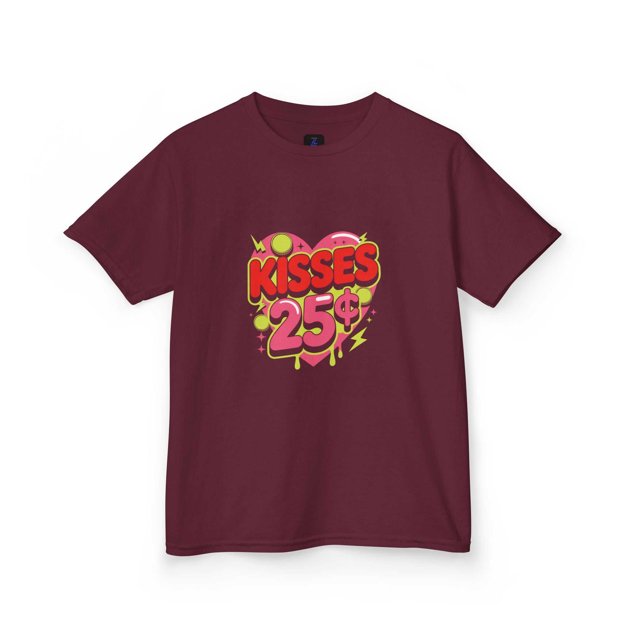 Kids T-Shirt — "Kisses 25" Retro Valentine Heart Tee 80s Retro