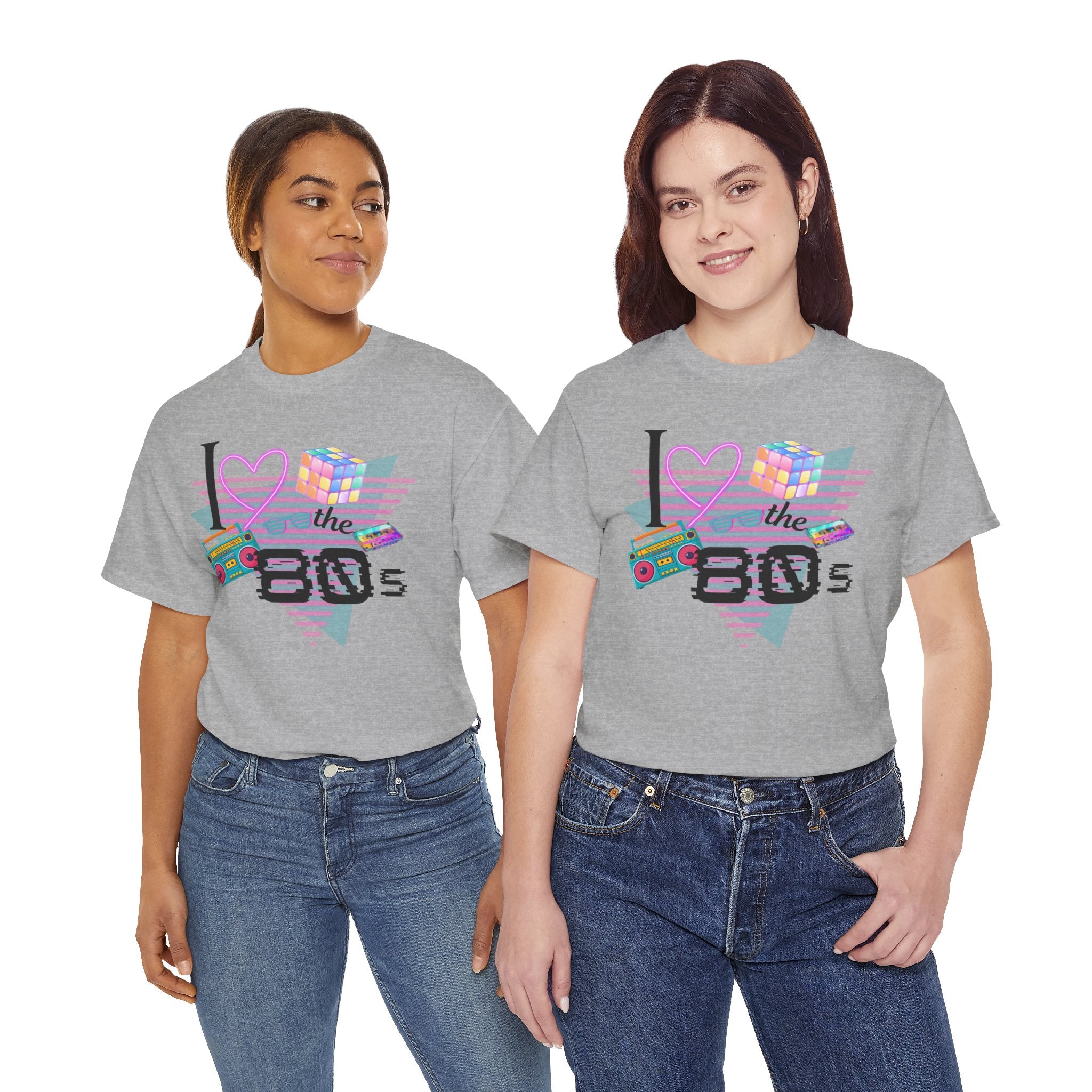 I Love the 80s T-Shirt — Retro Cassette, Rubik’s Cube & Neon Vintage Tee