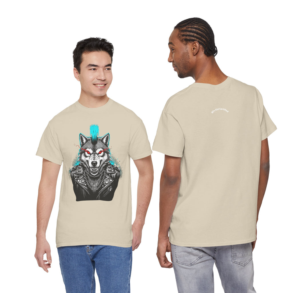 Wolf Punk Graphic Tee — Fierce Tribal Wolf Illustration T-Shirt 80's Rebel Fashion