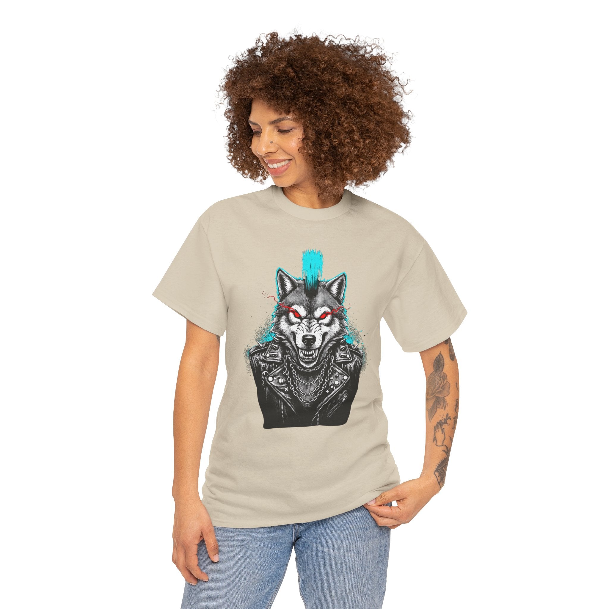 Wolf Punk Graphic Tee — Fierce Tribal Wolf Illustration T-Shirt 80's Rebel Fashion