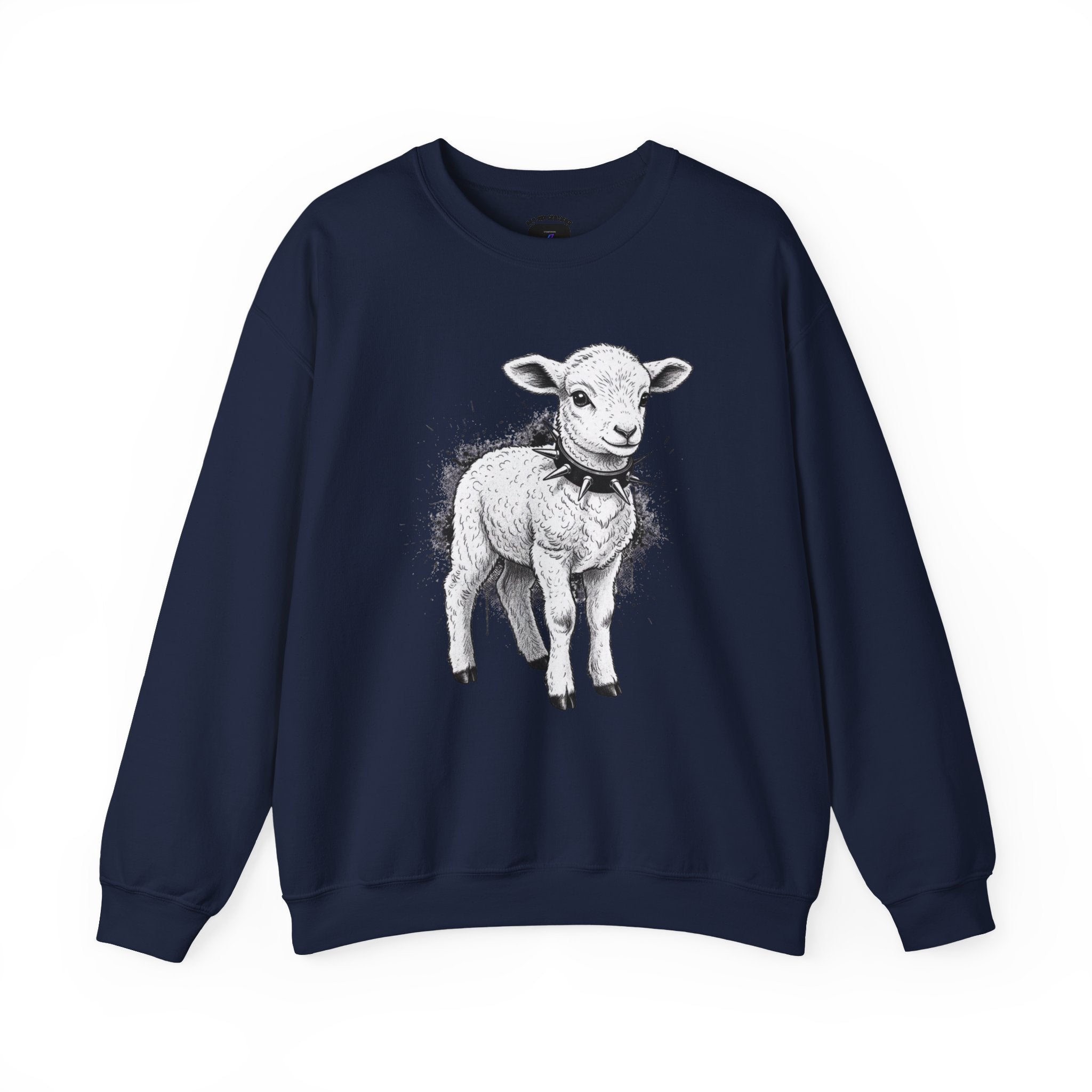 80s Punk Rock Lamb Illustration Crewneck Sweatshirt — Farm Animal Graphic Pullover
