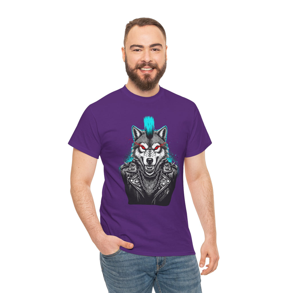 Wolf Punk Graphic Tee — Fierce Tribal Wolf Illustration T-Shirt 80's Rebel Fashion