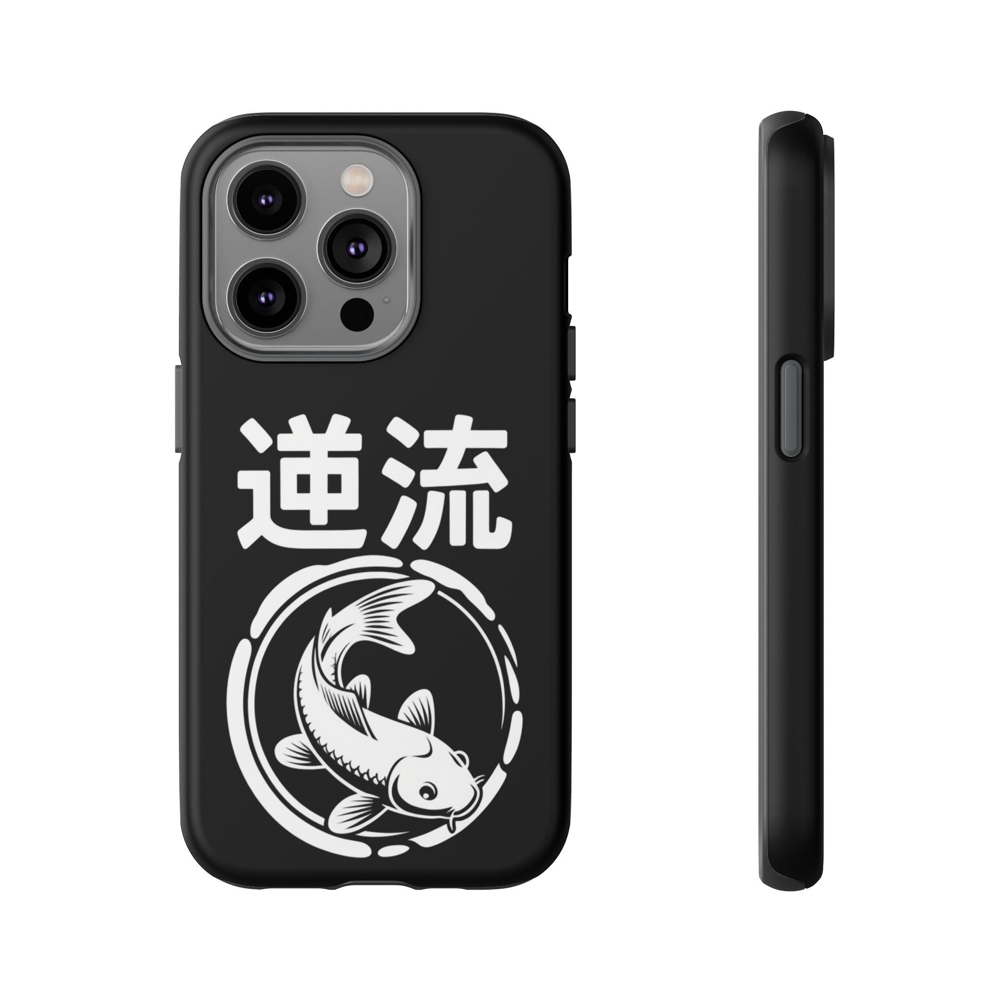 Koi '逆流' Tough Phone Case — Black Protective iPhone Cover - 80s Design