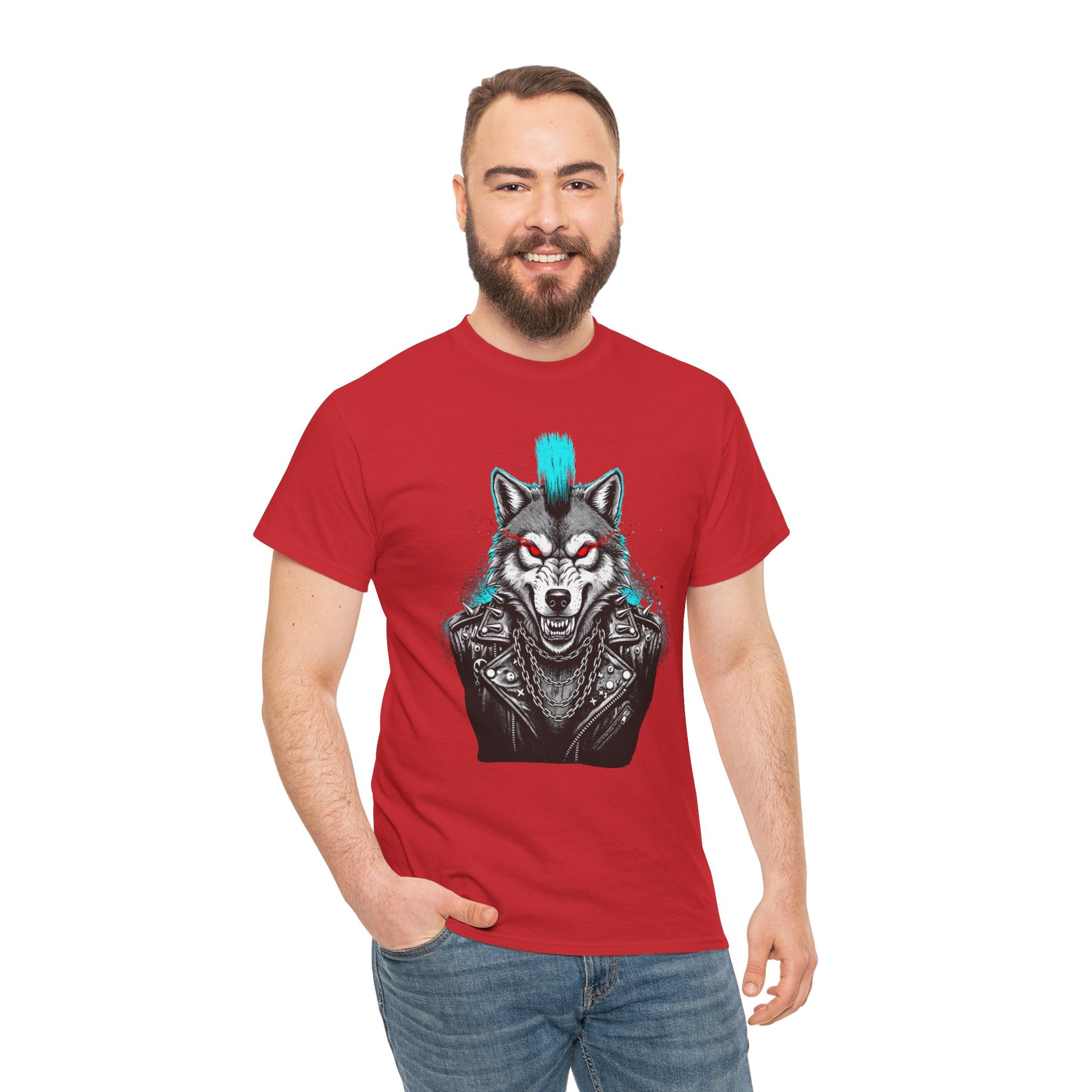 Wolf Punk Graphic Tee — Fierce Tribal Wolf Illustration T-Shirt 80's Rebel Fashion