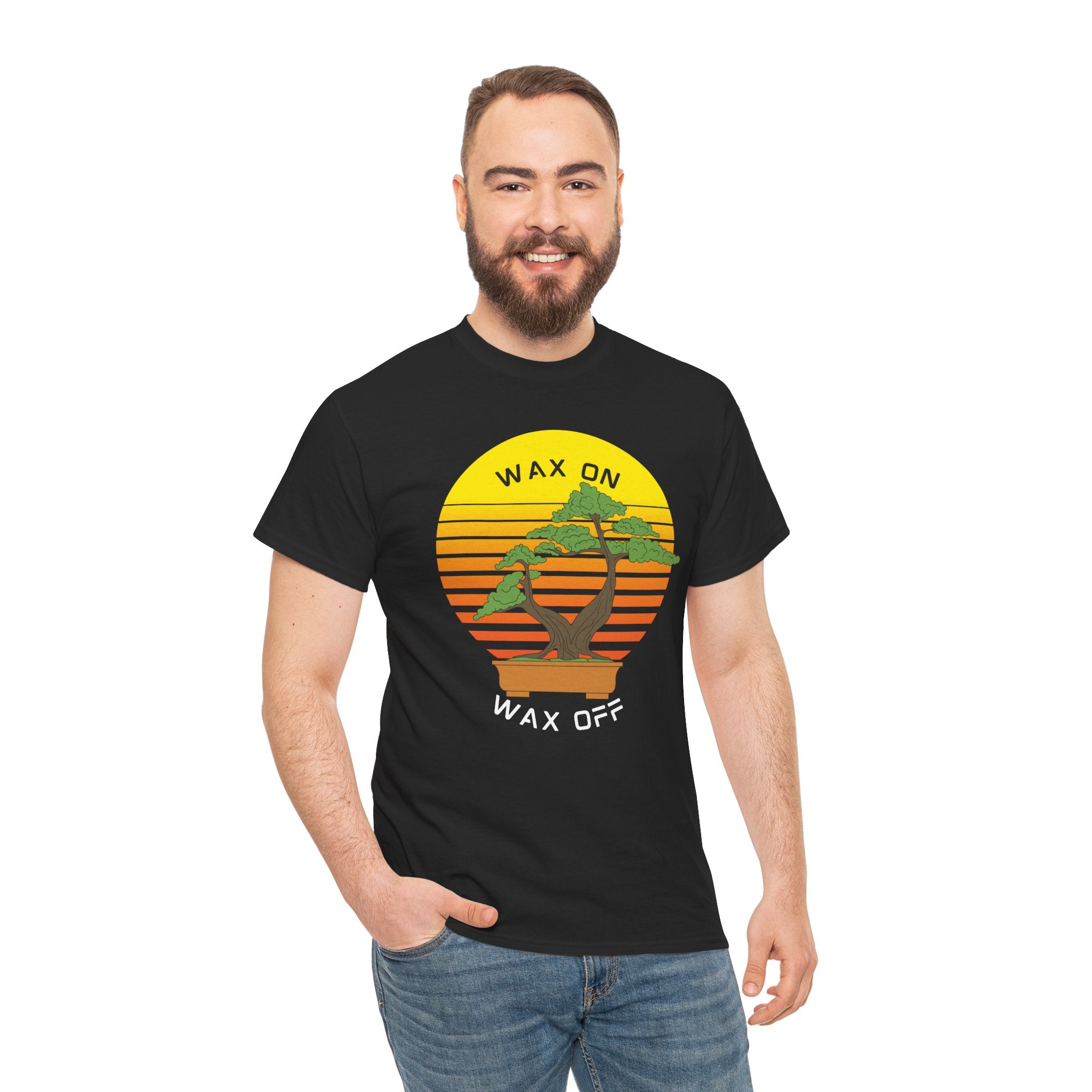 Wax On Wax Off Bonsai Tee — Retro Sunset Martial Arts T‑Shirt K-Kid Retro 80's