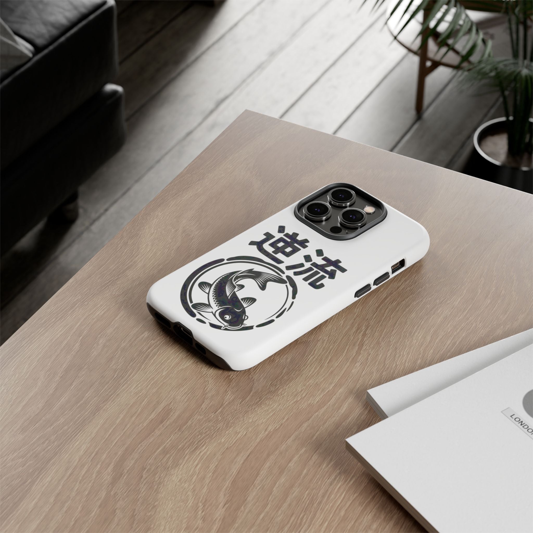 Phone Case — Koi Fish Yin Yang with Japanese Kanji (逆流) — Tough Protective Cover 80s Design
