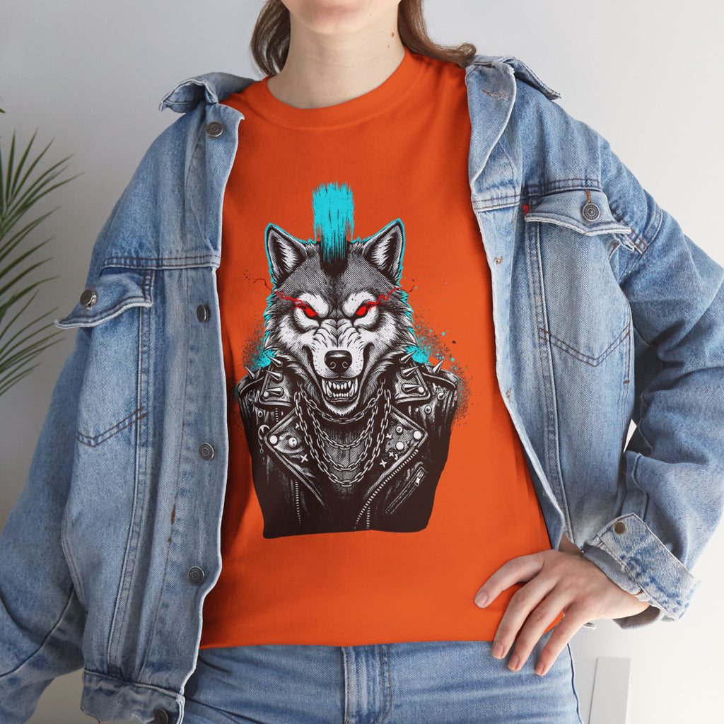 Wolf Punk Graphic Tee — Fierce Tribal Wolf Illustration T-Shirt 80's Rebel Fashion