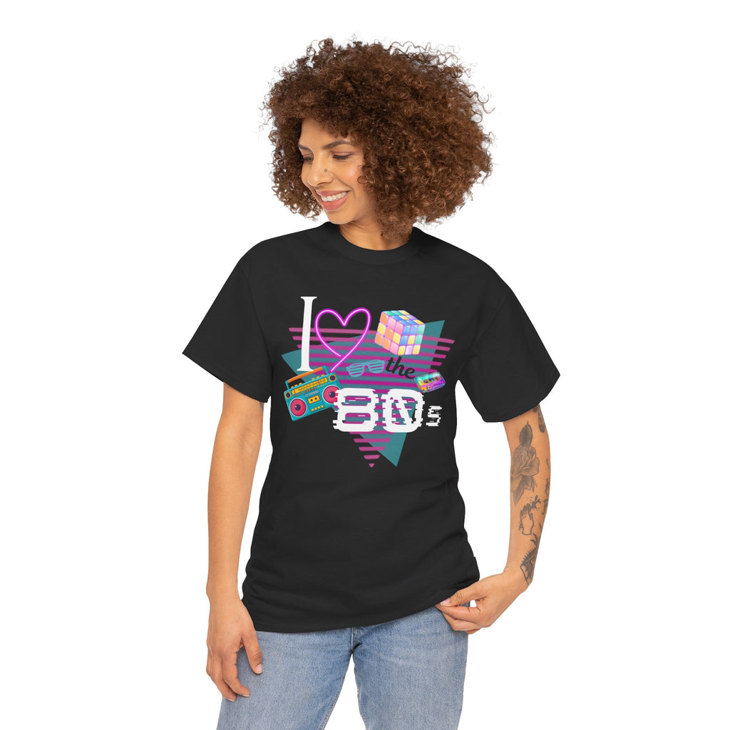 I Love the 80s T-Shirt — Retro Cassette, Rubik’s Cube & Neon Vintage Tee